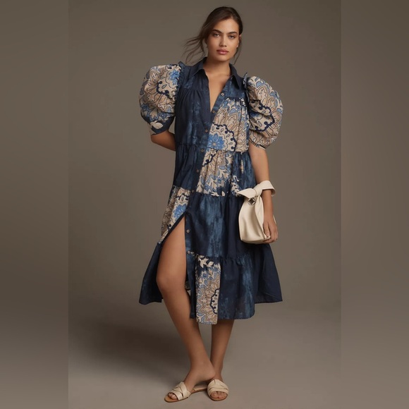 Anthropologie Dresses & Skirts - Anthropologie Let Me Be Puff-Sleeve Patchwork Shirt Dress Size Large NWT